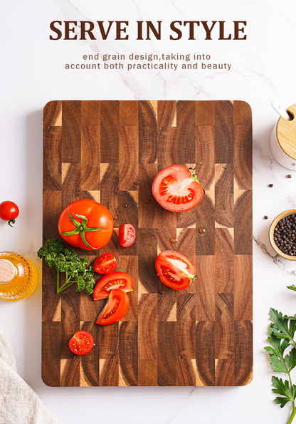 Acacia End Grain Cutting Board – 2.5cm Thick, Built-In Handles, 390x275mm