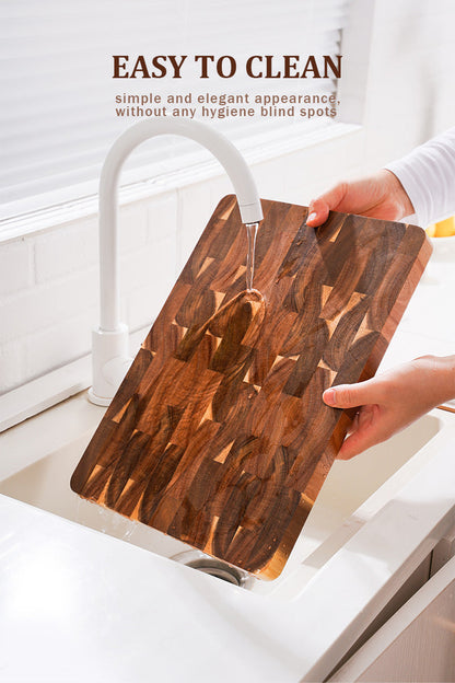 Acacia End Grain Cutting Board – 2.5cm Thick, Built-In Handles, 390x275mm