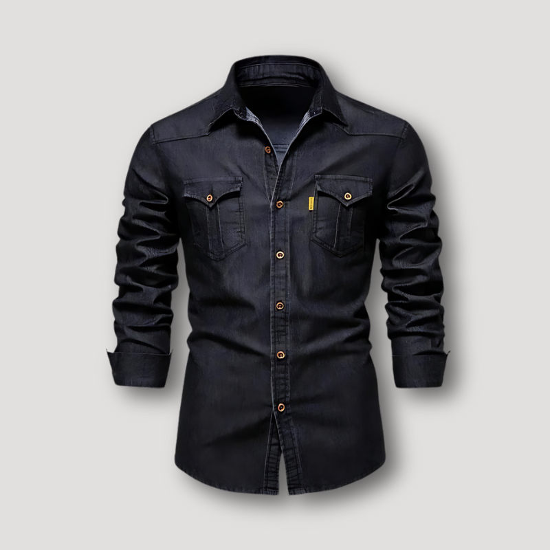 Button Up Slim Fit Polo Denim Shirt