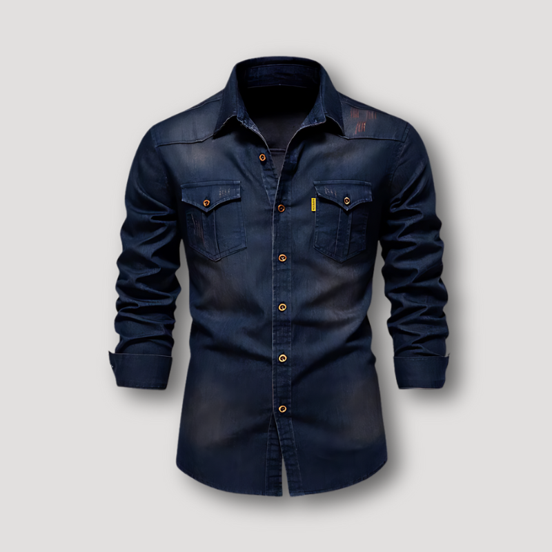 Button Up Slim Fit Polo Denim Shirt