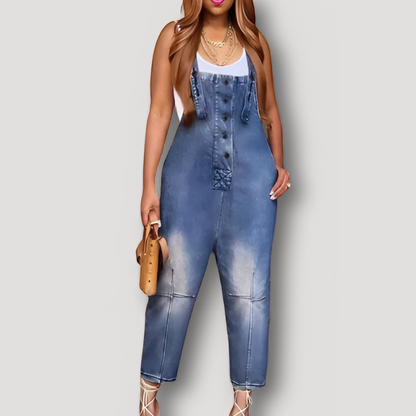 Vintage Washed Suspender Overall Denim Jumpsuit Women