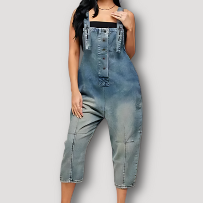 Vintage Washed Suspender Overall Denim Jumpsuit Women