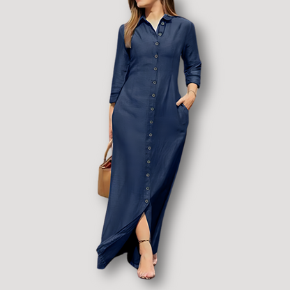 Long Sleeve Button Up Maxi Long Denim Dress Women