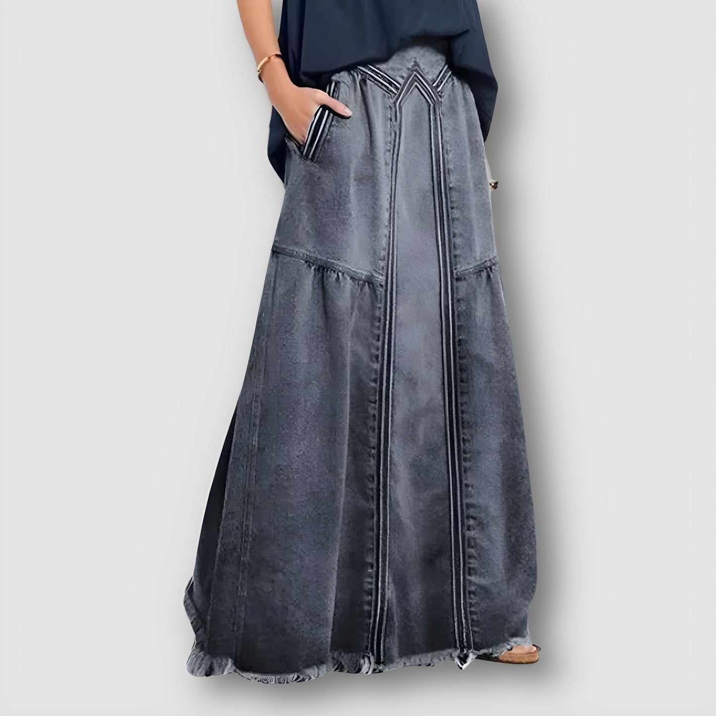 Vintage Washed Faded Long Denim Maxi Skirt