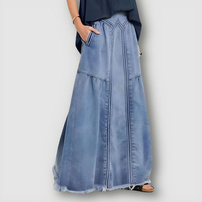 Vintage Washed Faded Long Denim Maxi Skirt