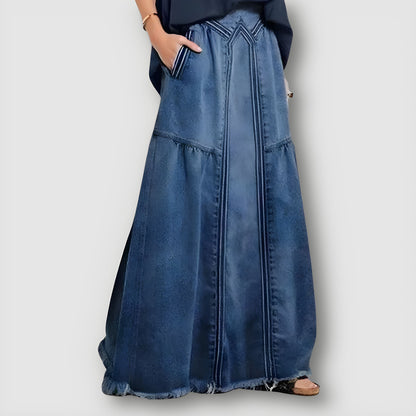 Vintage Washed Faded Long Denim Maxi Skirt