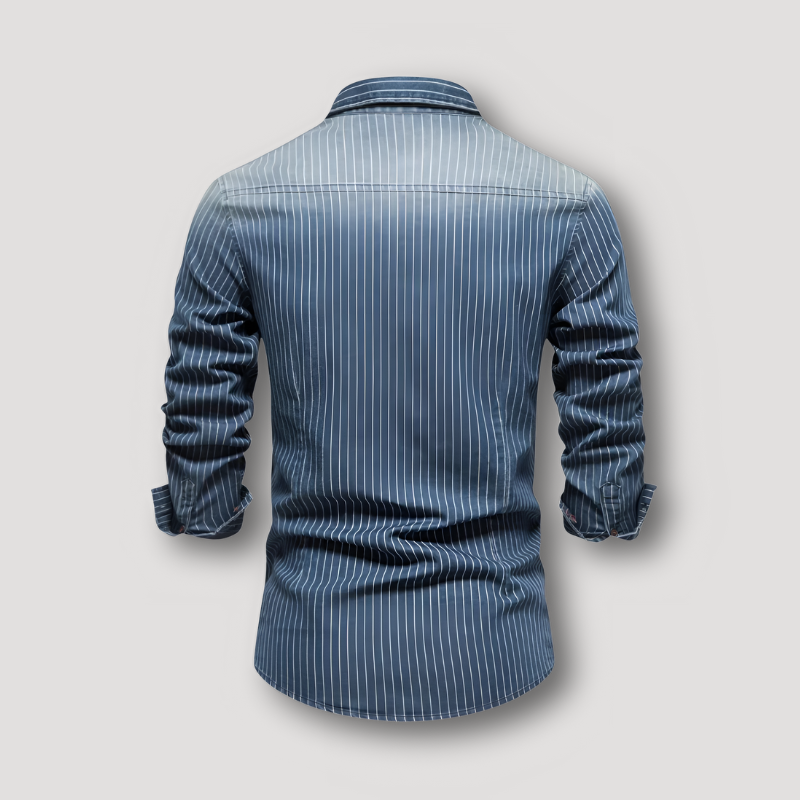 Casual Button Up Striped Polo Denim Shirt Men