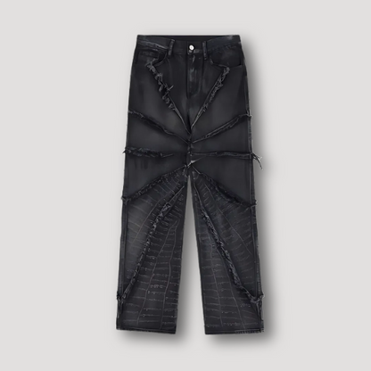 Distressed Spider Web Black Denim Jeans Men