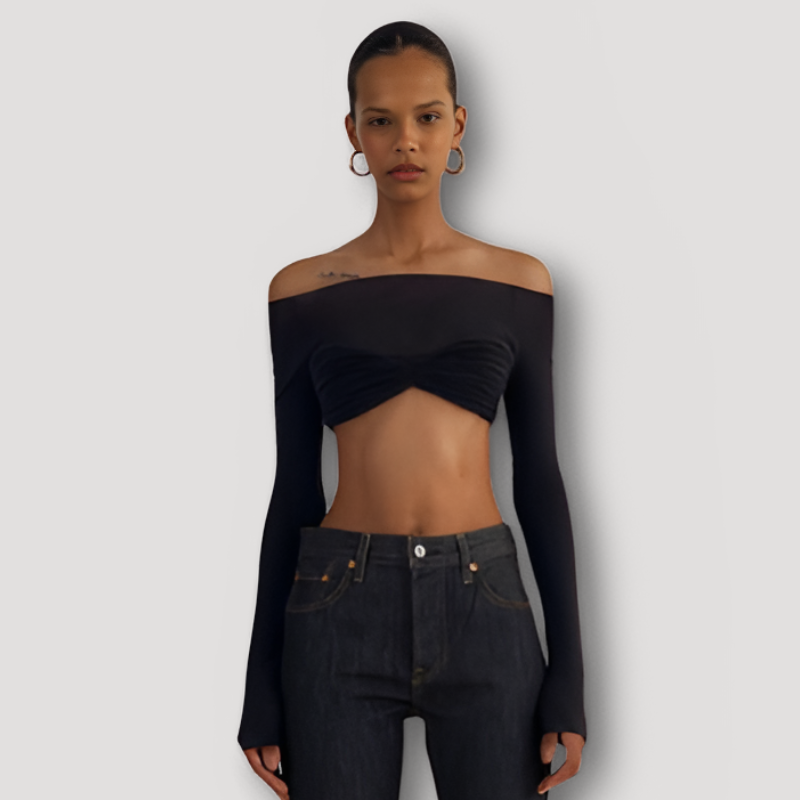 Sheer See Through Women Crop Mesh Top Long Sleeve