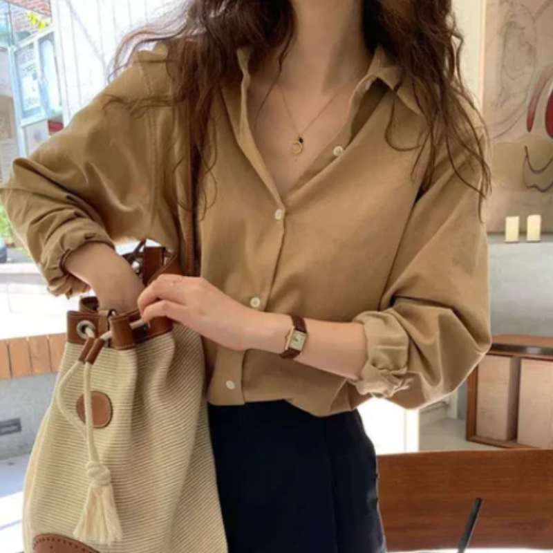 Long Sleeve Blouse Satin Shirt for Women