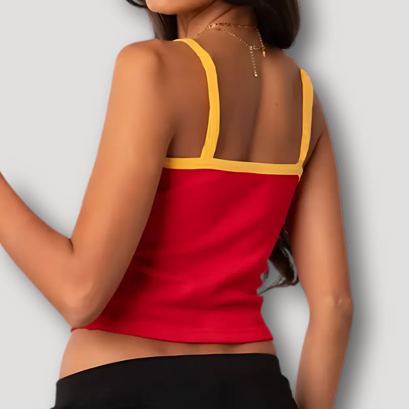 Sleeveless Yellow Strap 'ESPANA' Crop Tops Red