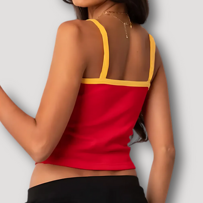 Sleeveless Yellow Strap 'ESPANA' Crop Tops Red