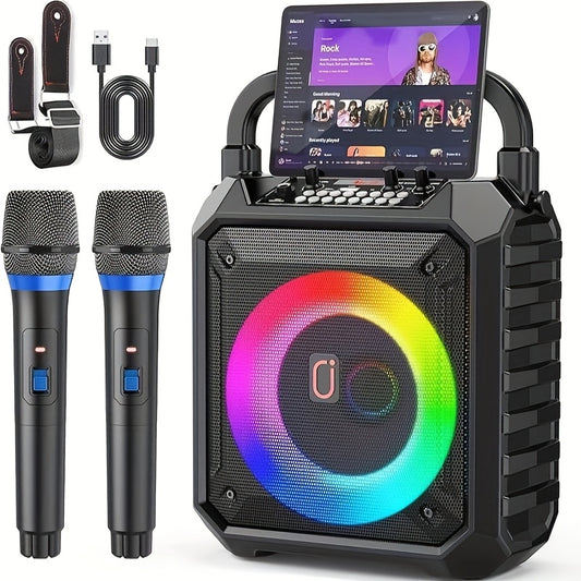 Singing Machine – Mini Sparkle Bluetooth Karaoke Speaker – With 2 Microphones – Wireless BT – Colour Changing Lights – Party Entertainment