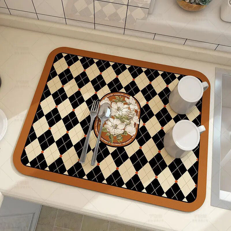 Premium Absorbent Draining Mat - Quick-Dry Microfiber, Non-Slip, Grey, Kitchen Essential