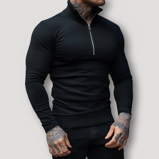 Men's Quarter Zip Muscle Fit Turtleneck Sweater