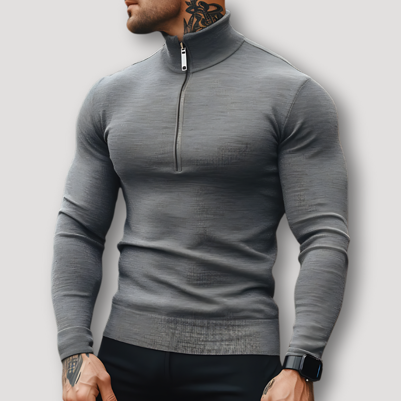 Men's Quarter Zip Muscle Fit Turtleneck Sweater