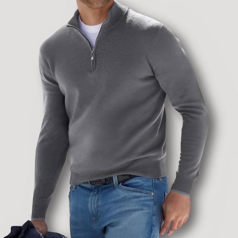 Solid Color Slim Fitted Half Zip Sweater for Men