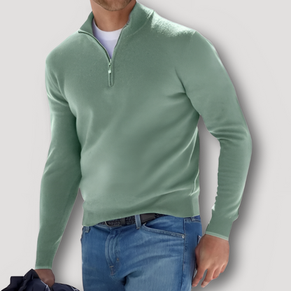 Solid Color Slim Fitted Half Zip Sweater for Men