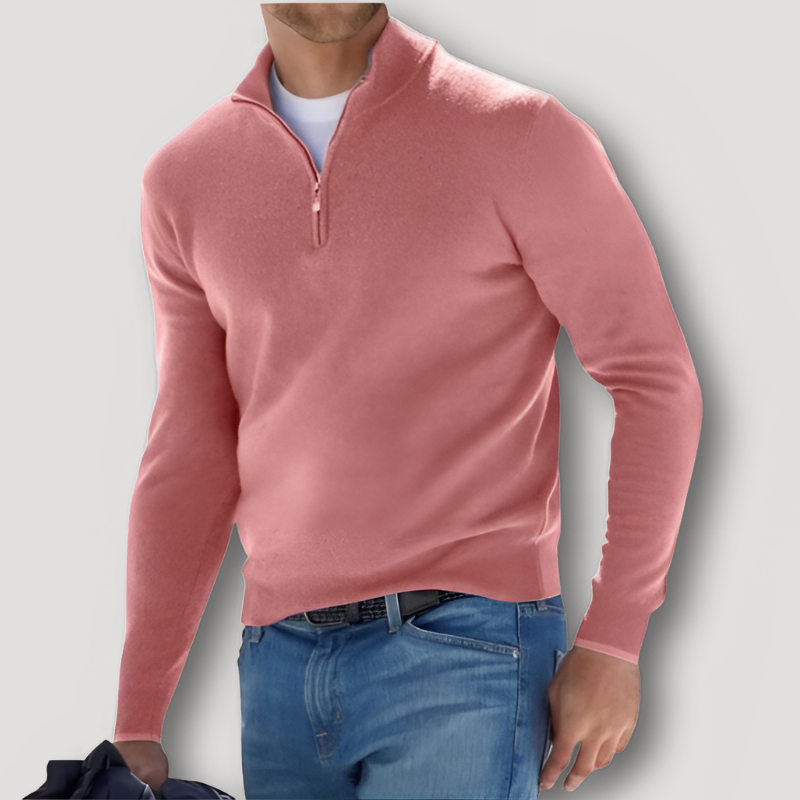 Solid Color Slim Fitted Half Zip Sweater for Men