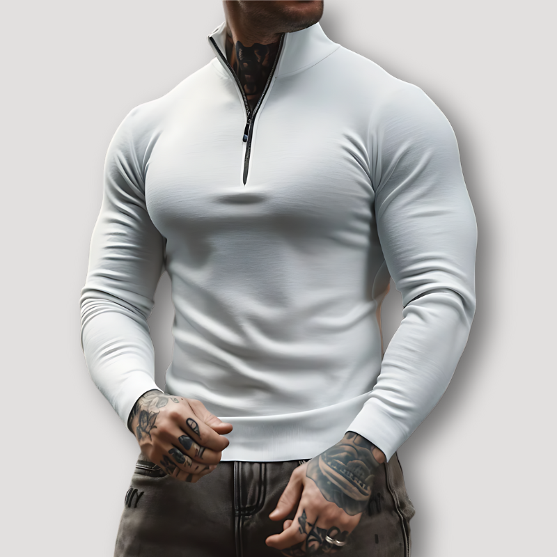 Men's Quarter Zip Muscle Fit Turtleneck Sweater