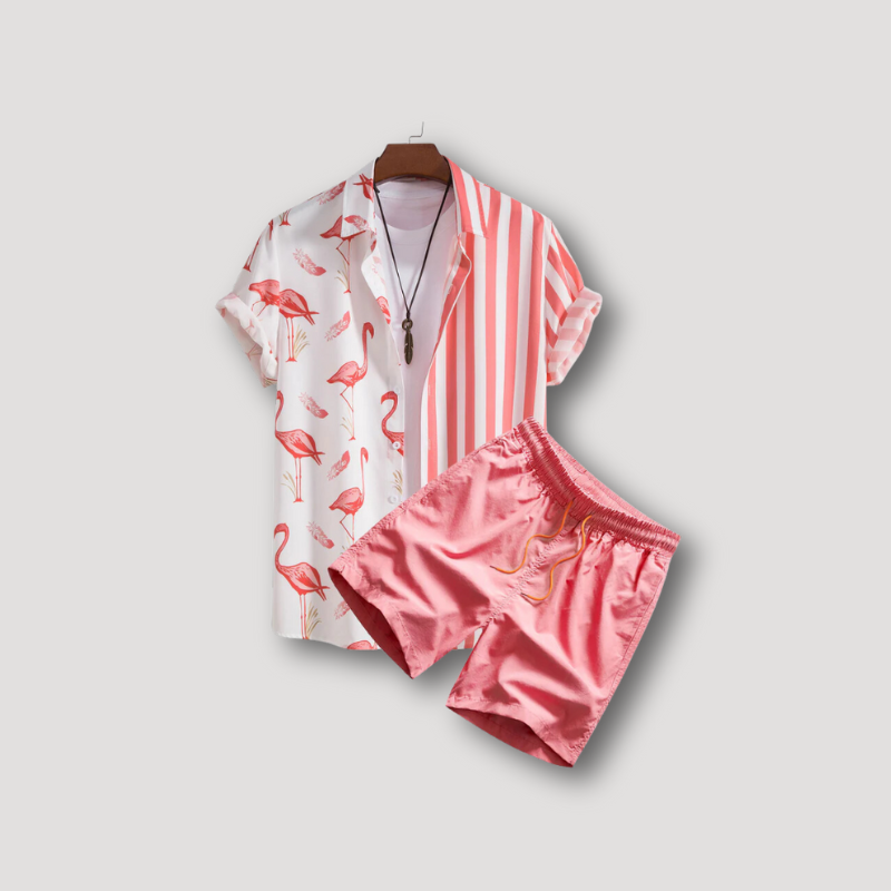 2 Piece Sets Flamingo Stripe Button Up Shirt