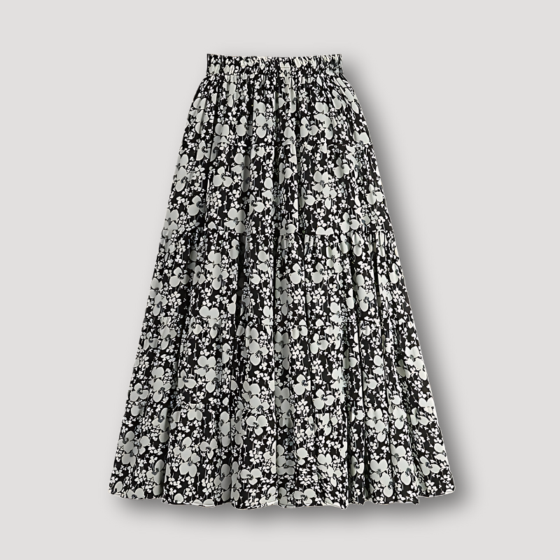 Ruffled Seams High Waist Floral Maxi Skirt