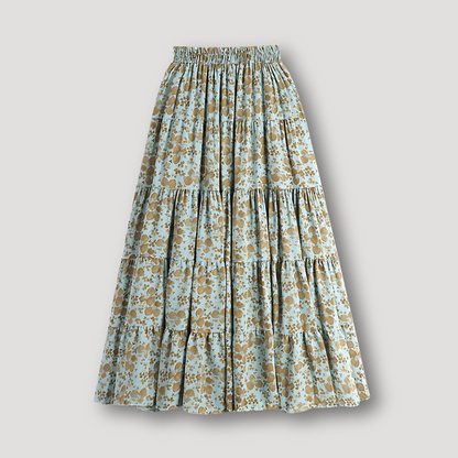 Ruffled Seams High Waist Floral Maxi Skirt