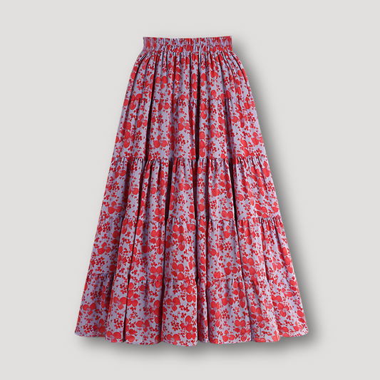 Ruffled Seams High Waist Floral Maxi Skirt