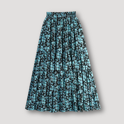 Ruffled Seams High Waist Floral Maxi Skirt