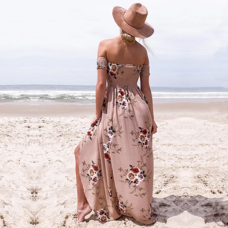 Off Shoulder Smocked Maxi Boho Dress Australia