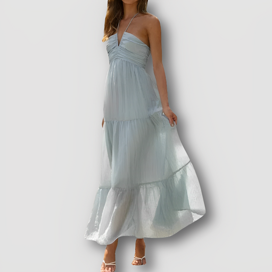 Flowy Strapless Halter Tie Boho Style Maxi Dress