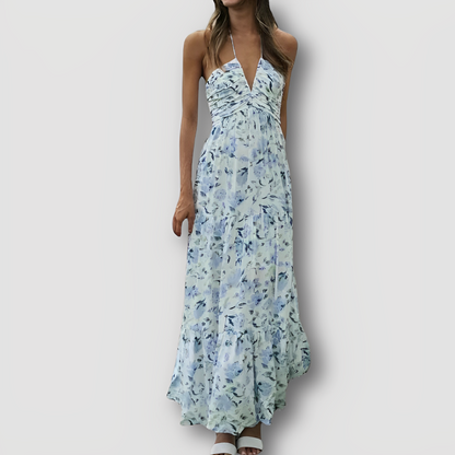 Flowy Strapless Halter Tie Boho Style Maxi Dress