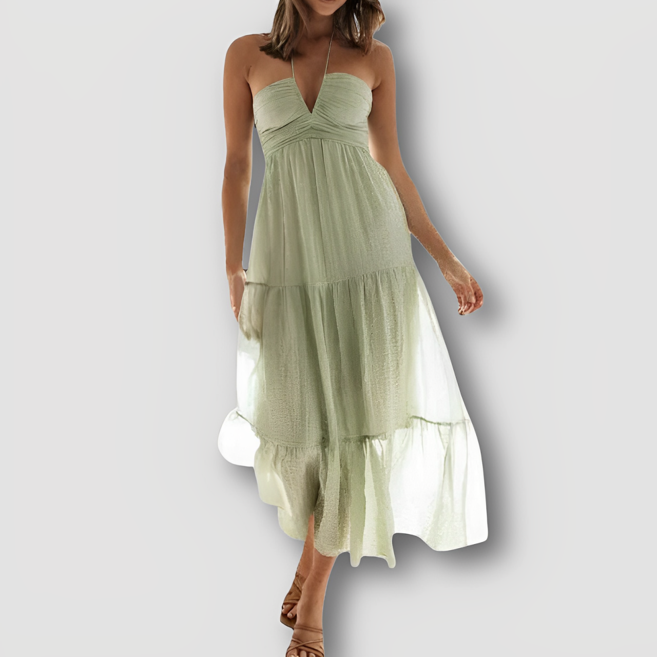 Flowy Strapless Halter Tie Boho Style Maxi Dress