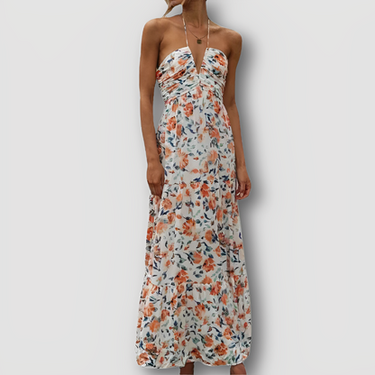 Flowy Strapless Halter Tie Boho Style Maxi Dress