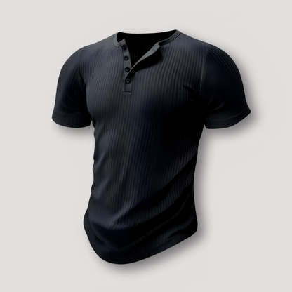 Ribbed Knit Short Sleeve Muscle Fit Henley Shirt