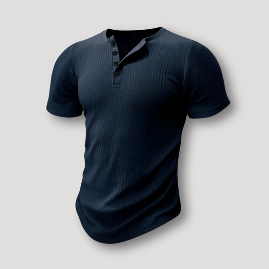 Ribbed Knit Short Sleeve Muscle Fit Henley Shirt