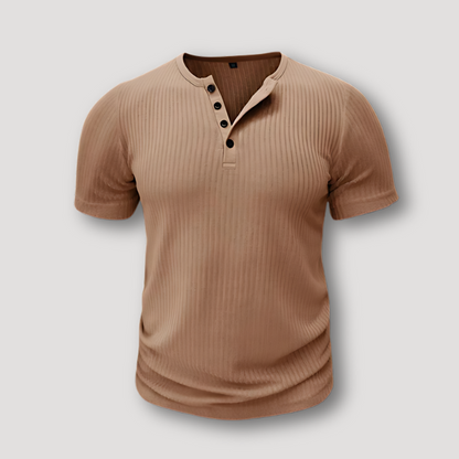 Ribbed Knit Short Sleeve Muscle Fit Henley Shirt