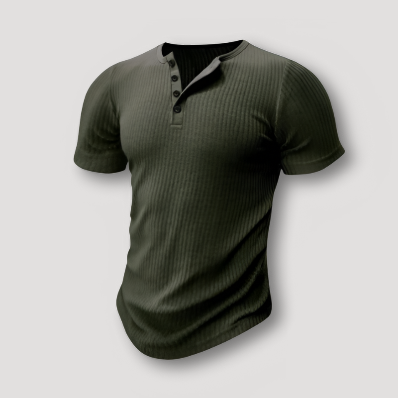 Ribbed Knit Short Sleeve Muscle Fit Henley Shirt