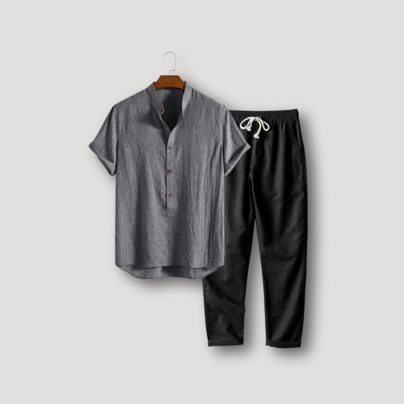 Half Button Up Henley Shirt Linen Pants 2 Piece Sets