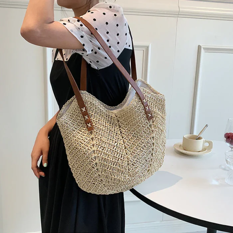 Rattan Casual Straw Woven Handbag Tote Bag