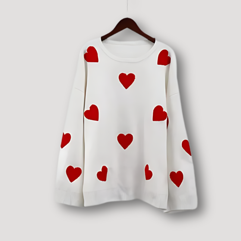 Red Heart Embroidery Patches Knitted Sweater Woman