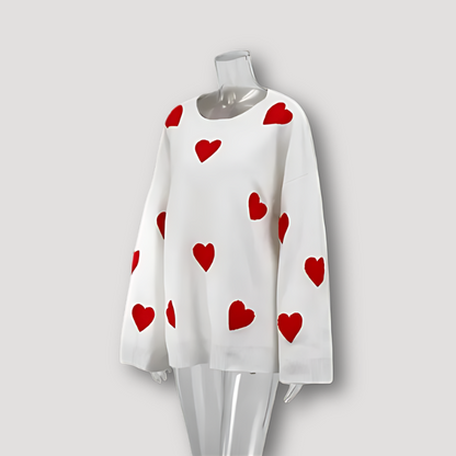 Red Heart Embroidery Patches Knitted Sweater Woman