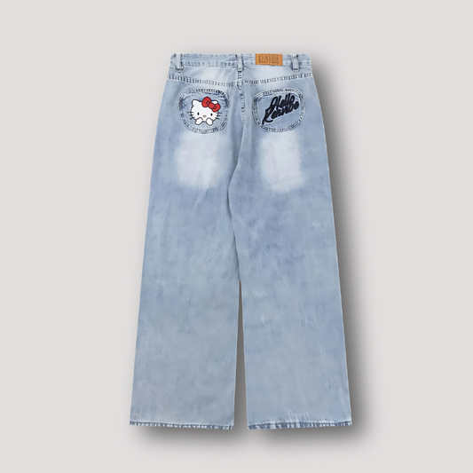 Hello Kitty Graffiti Patches High Waisted Baggy Jeans Women