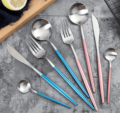 Luxury Cutlery Set – Stainless Steel Gold & Silver – 24 Pieces – Elegant Dining Flatware