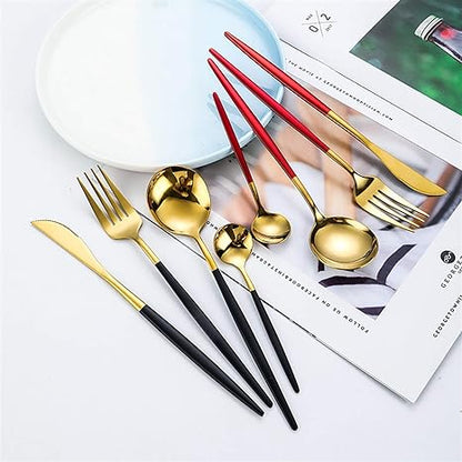 Luxury Cutlery Set – Stainless Steel Gold & Silver – 24 Pieces – Elegant Dining Flatware