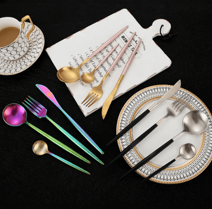 Luxury Cutlery Set – Stainless Steel Gold & Silver – 24 Pieces – Elegant Dining Flatware