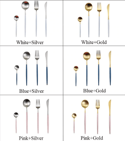 Luxury Cutlery Set – Stainless Steel Gold & Silver – 24 Pieces – Elegant Dining Flatware