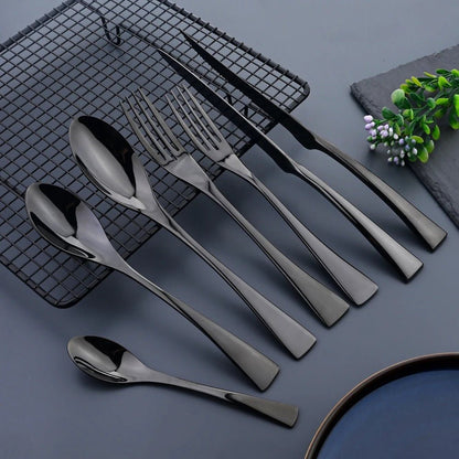 Black Stainless Steel Cutlery Set – Elegant Tableware – 24/42/48/84 Pieces – Durable & Dishwasher Safe