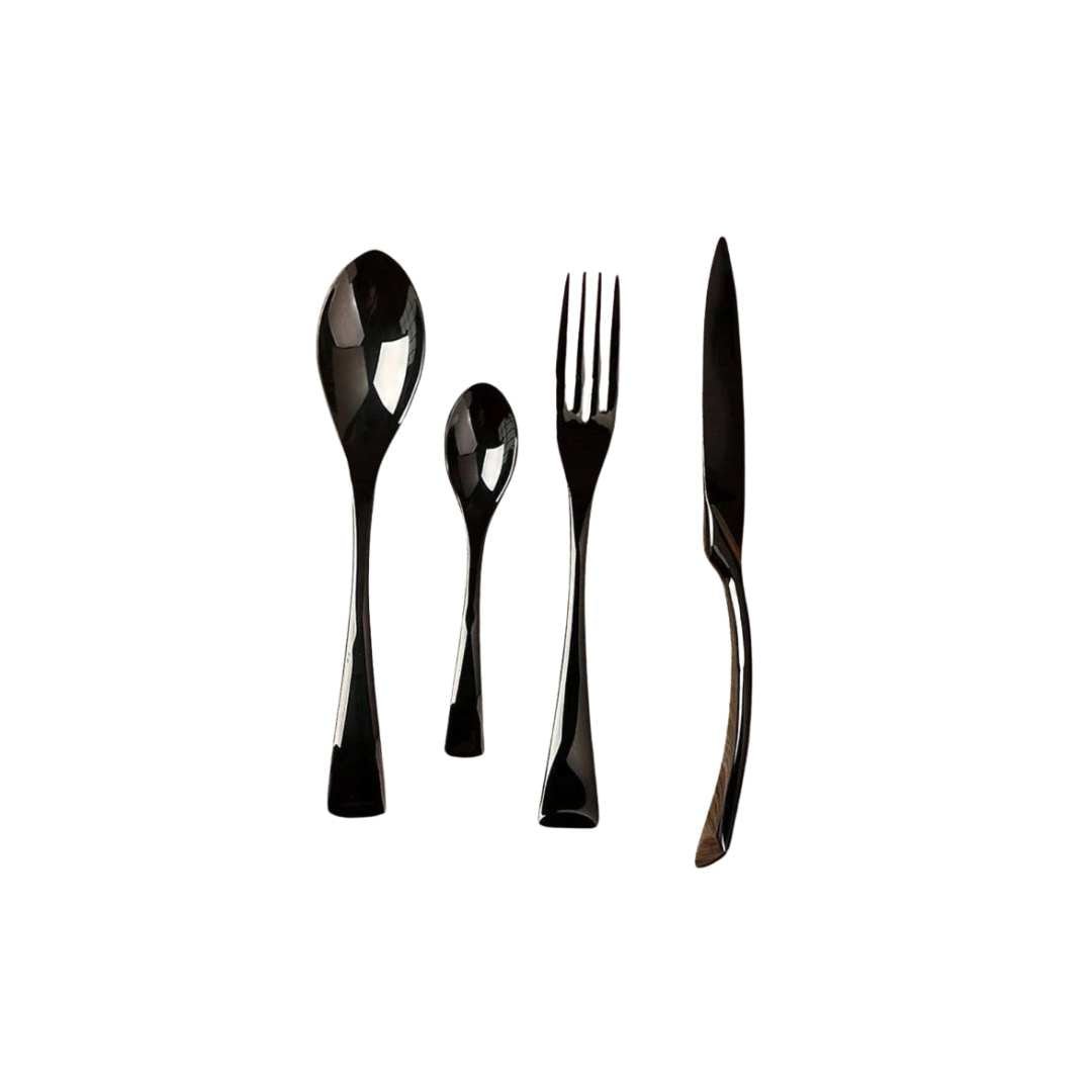 Black Stainless Steel Cutlery Set – Elegant Tableware – 24/42/48/84 Pieces – Durable & Dishwasher Safe