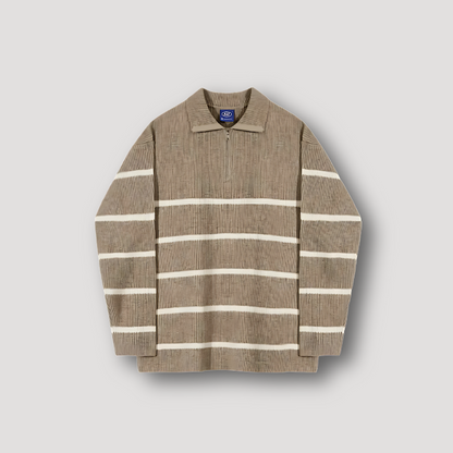 Half Zip Striped Knit Sweater Oversized